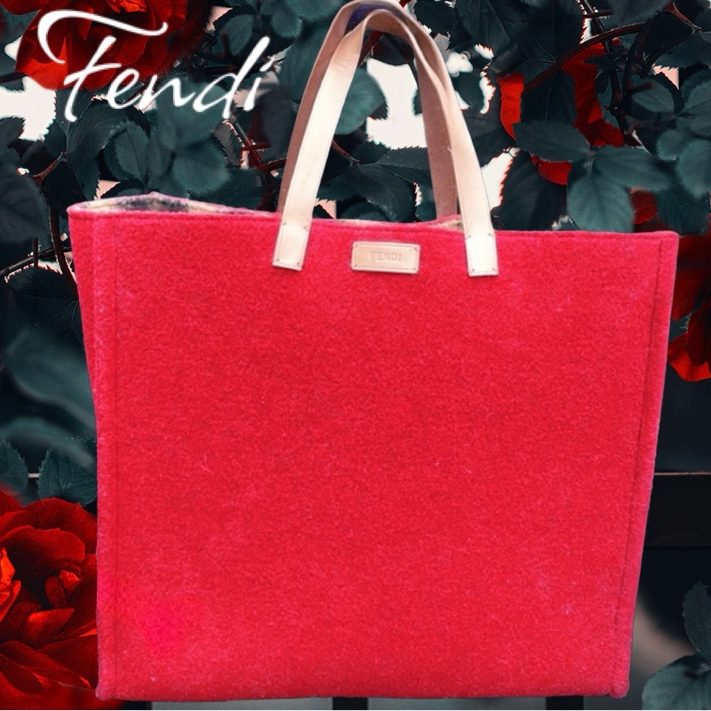 FENDI LUXURY 100% WOOL BURGUNDY TOTE BAG - ❤️
